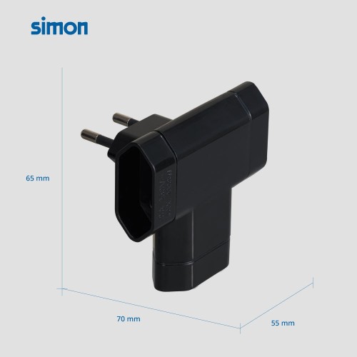 ADAPTADOR TRIPLE LATERAL 10A 250V NEGRO Simon