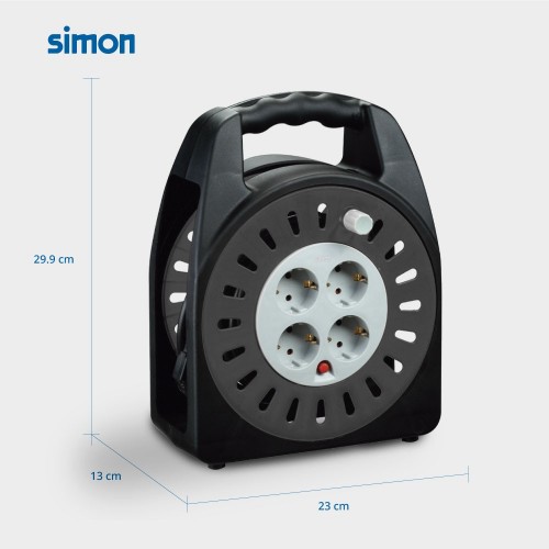 EXTENSIBLE DOMÉSTICO 10M H05VV-F 3G1.5MM² 4 TOMAS 16A 230V~ NEGRO/GRIS SIMON