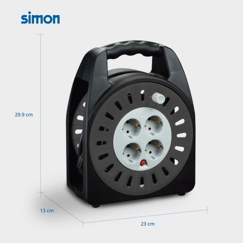 EXTENSIBLE DOMÉSTICO 15M H05VV-F 3G1.5MM² 4 TOMAS 16A 230V~ NEGRO/GRIS SIMON