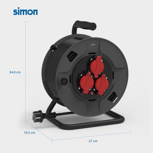 EXTENSIBLE PROFESIONAL 40M IP55 H05RR-F 3G1.5MM² 3 TOMAS 16A 250V~ NEGRO/ROJO SIMON