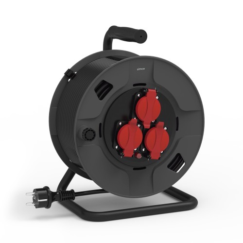 EXTENSIBLE PROFESIONAL 15M IP55 H07RN-F 3G2.5MM² 3 TOMAS 16A 250V~ NEGRO/ROJO SIMON