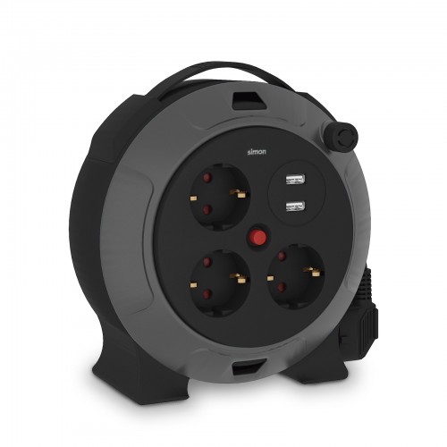 EXTENSIBLE CON USB 10M H05VV-F 3G1.5MM² 3 TOMAS + 2 PUERTOS 16A 250V~ NEGRO/GRIS SIMON