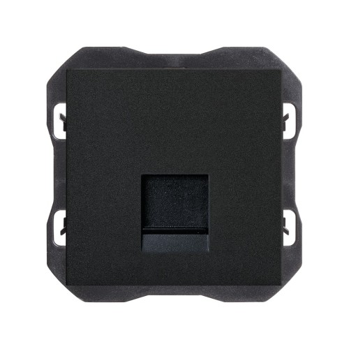 Tapa de voz y datos plana con guardapolvo con 1 conector RJ45 negro mate Simon 270