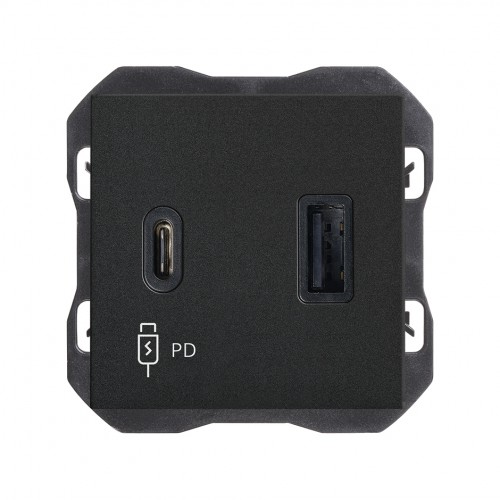 Cargador USB doble A+C 30W Power Delivery negro mate Simon 270