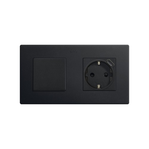 Base schuko 16 A 250V~ con cargador USB C 10,5W negro mate Simon 270