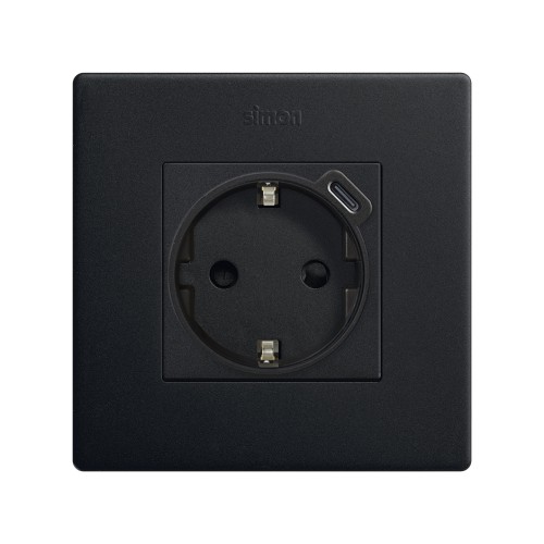 Base schuko 16 A 250V~ con cargador USB C 10,5W negro mate Simon 270