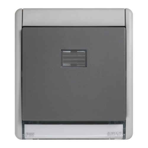 Conmutador componible IP55 10AX con luminoso incorporado y sistema de embornamiento rápido gris Simon Aqua