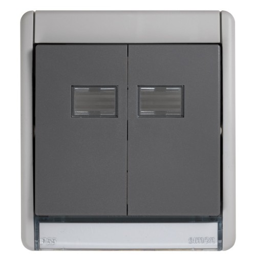 Grupo componible de 2 conmutadores IP55 10AX con sistema de embornamiento rápido gris Simon Aqua