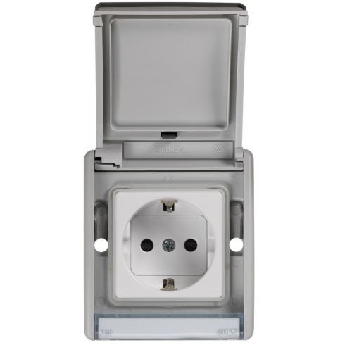 Base de enchufe schuko componible IP55 16AX con sistema de embornamiento rápido gris Simon Aqua