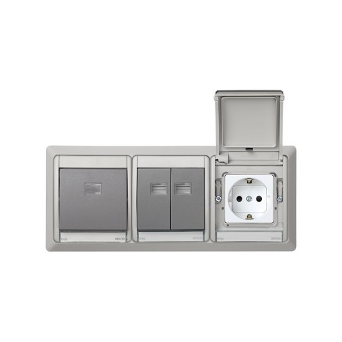 Marco para cajas de empotrar de 3 elementos horizontal gris Simon Aqua