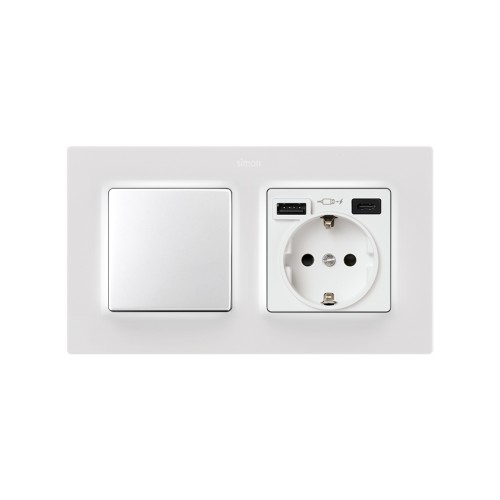 Base de enchufe schuko con doble cargador USB A + C 10,5W Simon 75