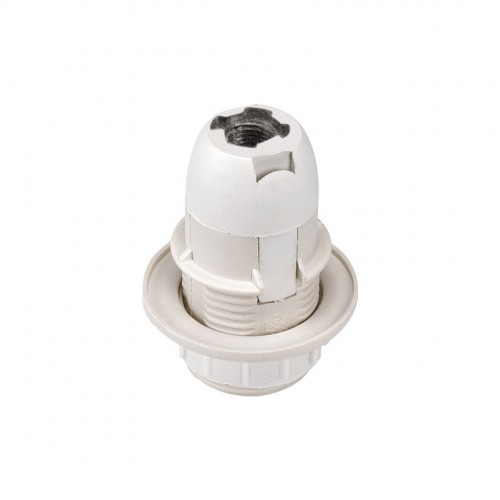 PORTALÁMPARAS TERMOPLÁSTICO CUERPO ROSCADO E-14 BLANCO CON TOPE Y ARANDELA Simon Brico