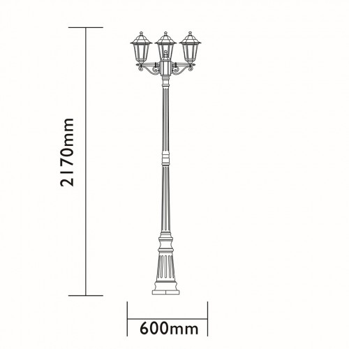 FAROL ORLANDO 3 LÁMPARAS 2,17M NEGRO E-27 3x60W 220V Luxform