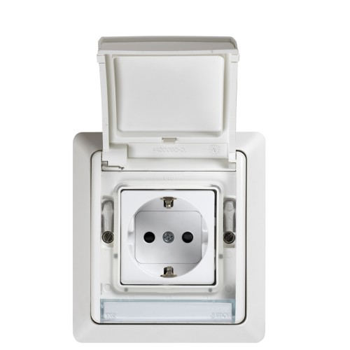 Base de enchufe schuko monobloc 10-16A 250V~ con t.t. lateral con embornamiento a tornillo blanco Simon Aqua