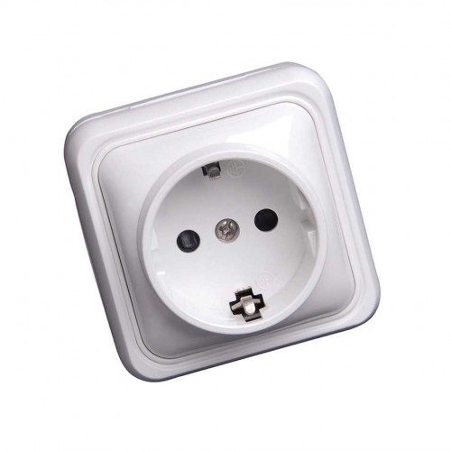 BASE ENCHUFE SCHUKO 16A 250V BLANCA DE SUPERFÍCIE ESPECIAL CANALETA SERIE ALFA SIMON BRICO