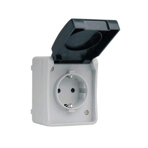 BASE ENCHUFE SCHUKO 16A 250V GRIS/NEGRO DE SUPERFCIE EXTERIOR IP44 SERIE ATLANTIS SIMON BRICO