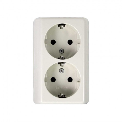 BASE ENCHUFE SCHUKO DOBLE MONOBLOC 16A 250V DE SUPERFÍCIE BLANCO SIMON BRICO