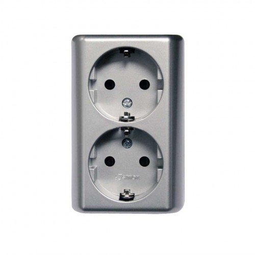 BASE ENCHUFE SCHUKO DOBLE MONOBLOC 16A 250V DE SUPERFÍCIE ALUMINIO SIMON BRICO
