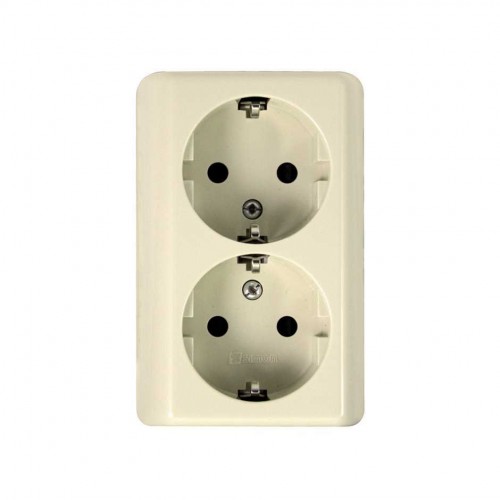 BASE ENCHUFE SCHUKO DOBLE MONOBLOC 16A 250V DE SUPERFÍCIE MARFIL SIMON BRICO
