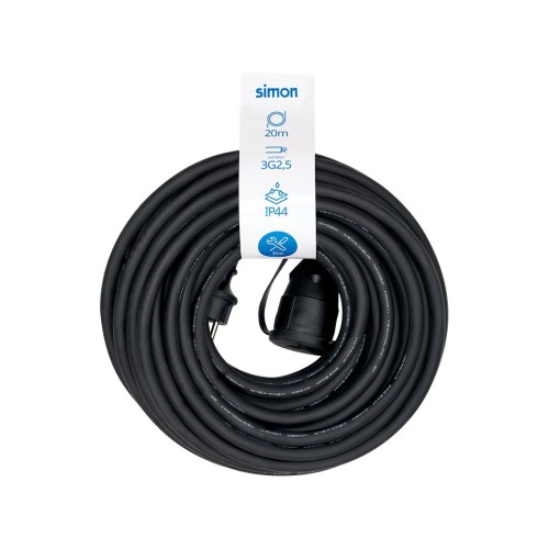 PROLONGADOR PROFESIONAL 20M IP44 H07RN-F 3G2.5MM² 1 TOMA CON TAPA 16A 250V~ NEGRO SIMON