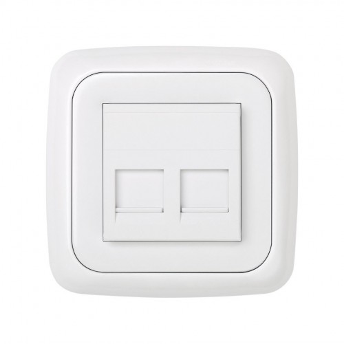 Placa de voz y datos plana con guardapolvo para 2 conectores RJ45 AMP blanco Simon 31