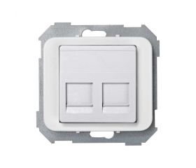 Placa de voz y datos plana con guardapolvo para 2 conectores RJ45 AMP® blanco Simon 75
