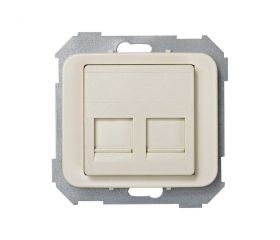 Placa de voz y datos plana con guardapolvo para 2 conectores RJ45 AMP® marfil Simon 75