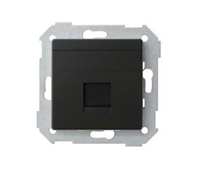 Placa de voz y datos plana con guardapolvo para conector RJ45 negro mate Simon 82 Concept