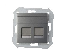Placa de voz y datos plana con guardapolvo para 2 conectores RJ45 titanio Simon 82 Concept