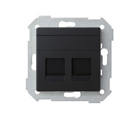 Placa de voz y datos plana con guardapolvo para 2 conectores RJ45 negro mate Simon 82 Concept