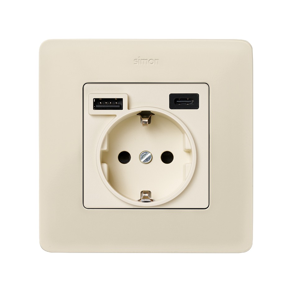 TAPA PARA LA BASE DE ENCHUFE SCHUKO CON 2 CARGADORES USB A + C 10,5W MARFIL SIMON 82