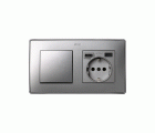Tapa para la base de enchufe schuko con 2 cargadores USB A + C 10,5W aluminio Simon 82