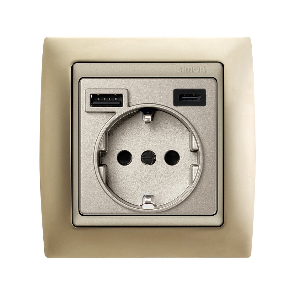 TAPA PARA LA BASE DE ENCHUFE SCHUKO CON 2 CARGADORES USB A + C 10,5W CAVA SIMON 82