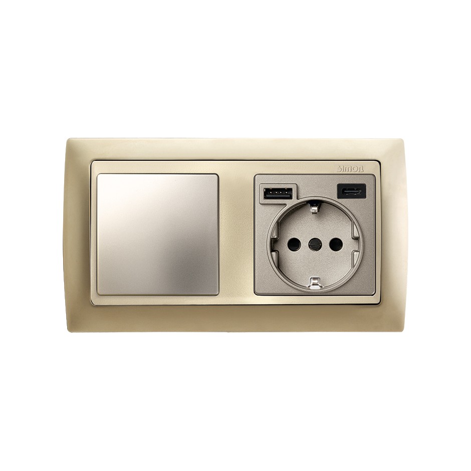 TAPA PARA LA BASE DE ENCHUFE SCHUKO CON 2 CARGADORES USB A + C 10,5W CAVA SIMON 82