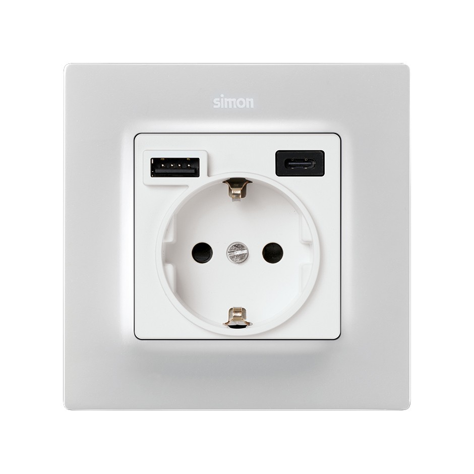 TAPA PARA LA BASE DE ENCHUFE SCHUKO CON 2 CARGADORES USB A + C 10,5W BLANCO MATE SIMON 82 CONCEPT
