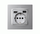TAPA PARA LA BASE DE ENCHUFE SCHUKO CON 2 CARGADORES USB A + C 10,5W ALUMINIO FRIO SIMON 82