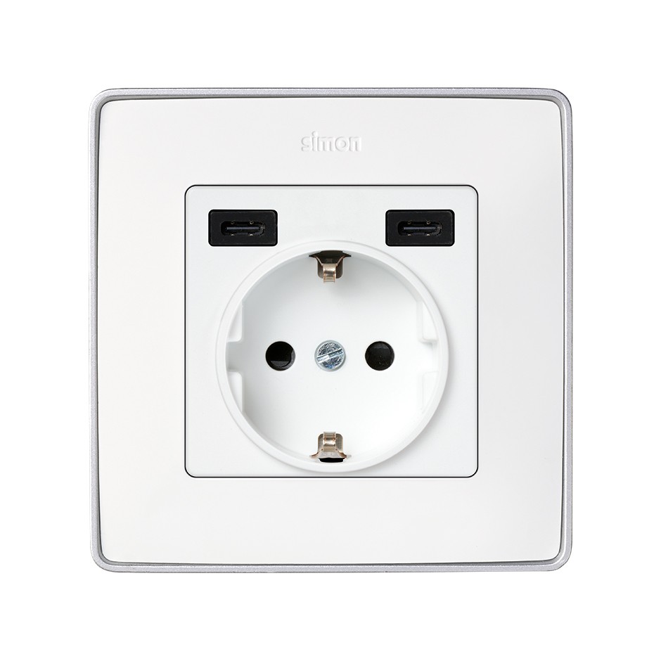 TAPA BASE ENCHUFE SCHUKO CON 2 USB C+C BLANCO SIMON 82