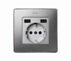 TAPA BASE ENCHUFE SCHUKO CON 2 USB C+C ALUMINIO MATE SIMON 82
