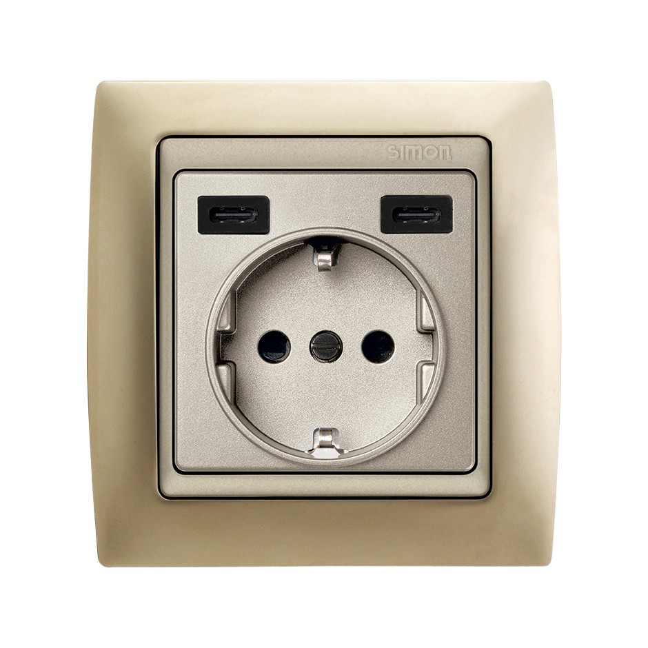 TAPA BASE ENCHUFE SCHUKO CON 2 USB C+C CAVA SIMON 82