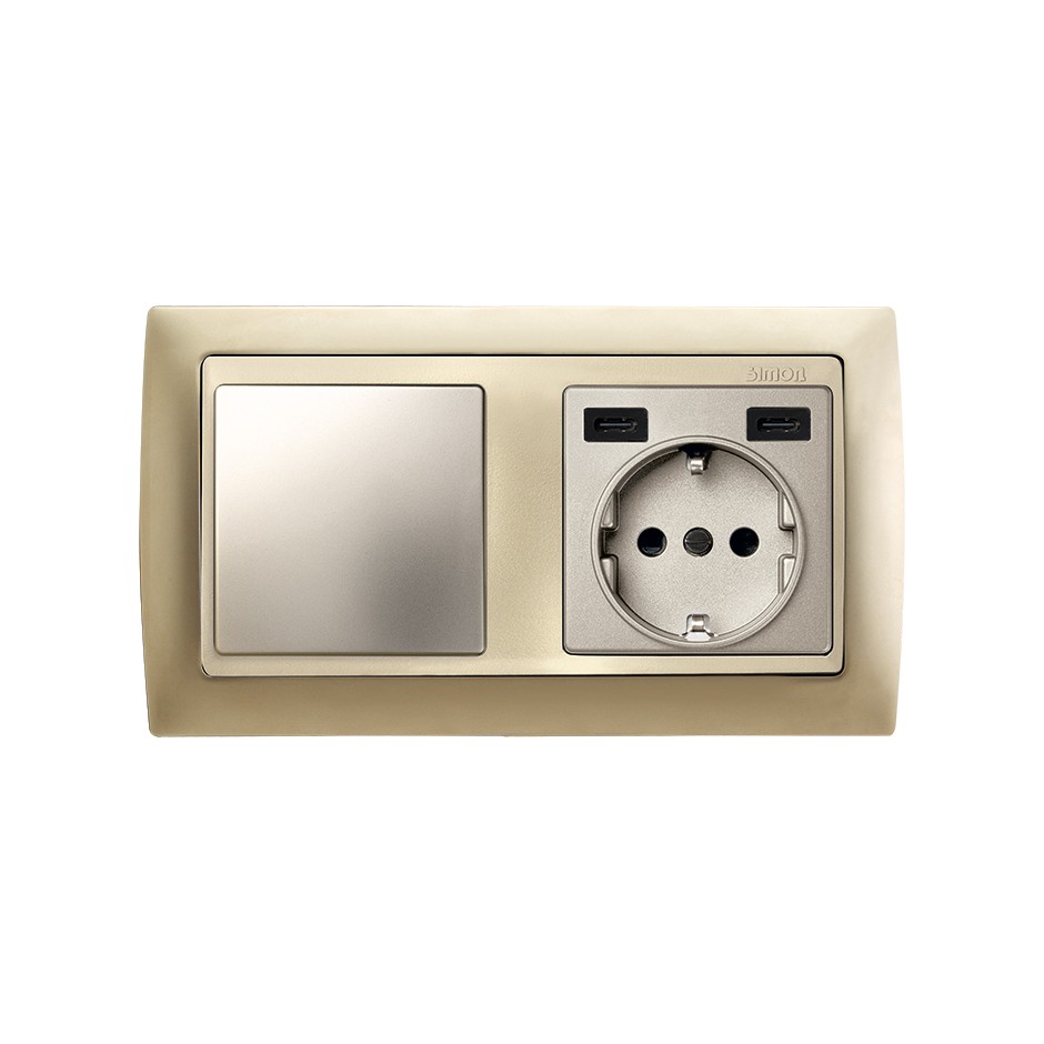TAPA BASE ENCHUFE SCHUKO CON 2 USB C+C CAVA SIMON 82