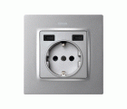 TAPA BASE ENCHUFE SCHUKO CON 2 USB C+C ALUMINIO SIMON 82