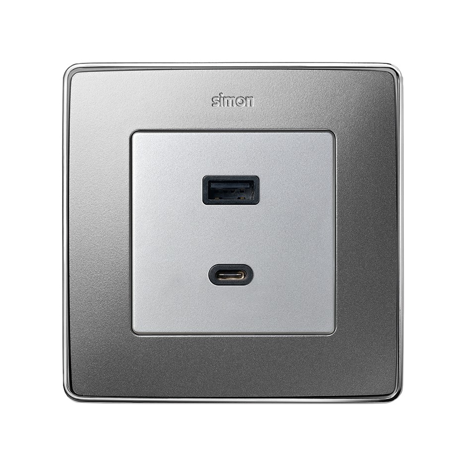 PLACA PARA CARGADOR USB A+C QUICKCHARGE ALUMINIO MATE SIMON 82