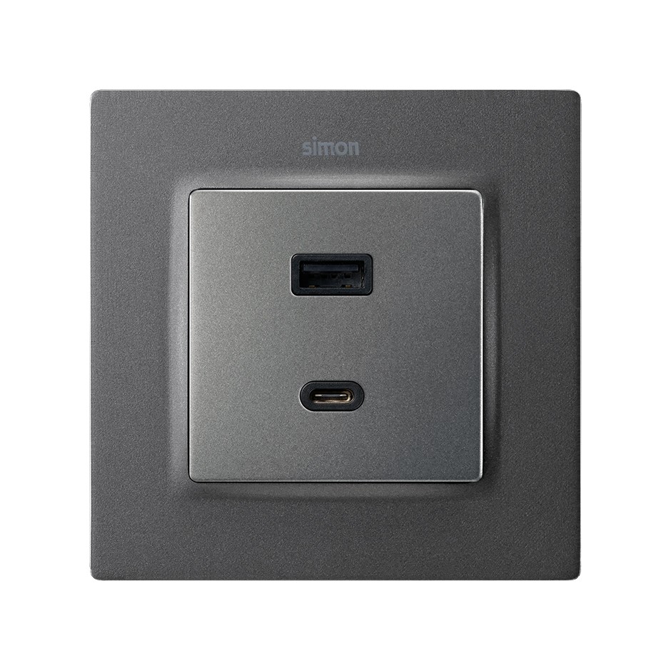 PLACA PARA CARGADOR USB A+C QUICKCHARGE TITANIO SIMON 82 CONCEPT