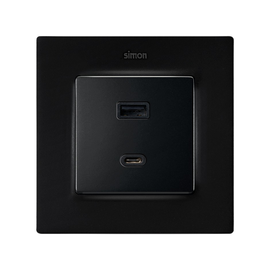 PLACA PARA CARGADOR USB A+C QUICKCHARGE NEGRO MATE SIMON 82 CONCEPT