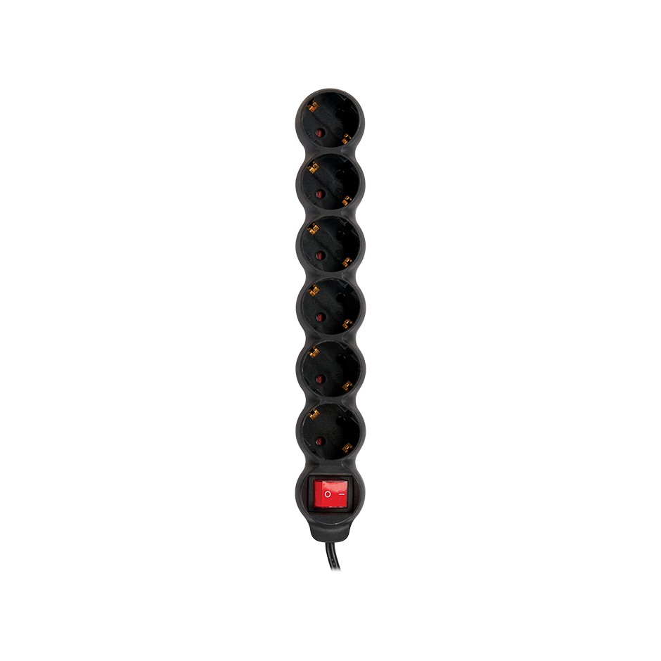 BASE MÚLTIPLE 6 TOMAS 16A 250V~ NEGRA CON INTERRUPTOR Y 1,5 METROS DE CABLE H05VV-F 3G1MM² SIMON BRICO