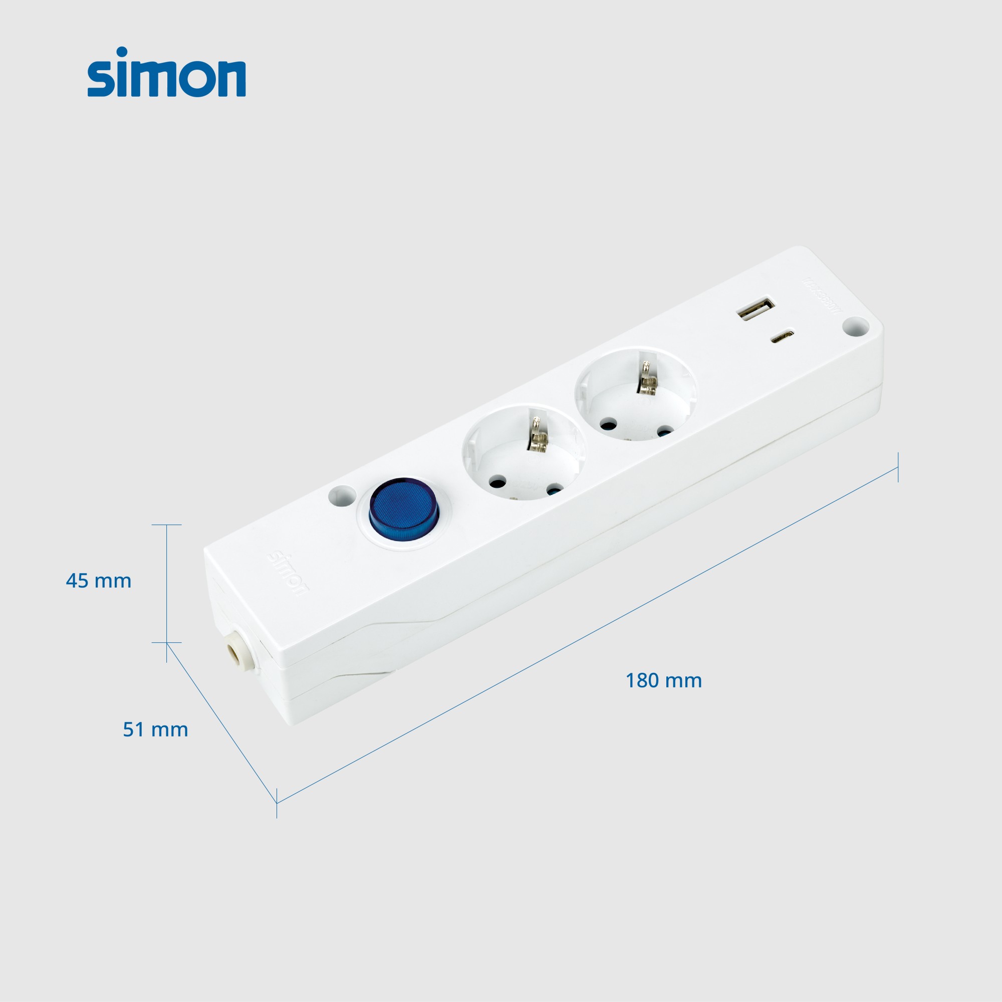 BASE MULTIFIX CON 2 TOMAS SCHUKO + 2 USB (A+C) QC