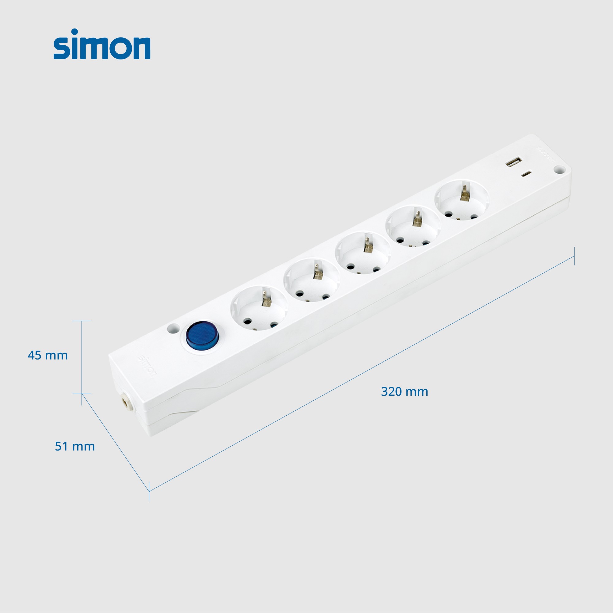 BASE MULTIFIX CON 5 TOMAS SCHUKO + 2 USB (A+C) QC