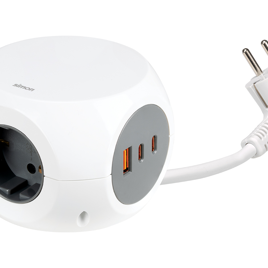 BASE MÚLTIPLE COMBIBALL CON 3 TOMAS + 1 USB A + 2 USB C 30W