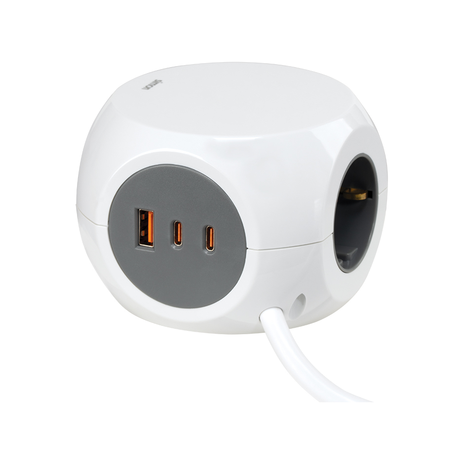 BASE MÚLTIPLE COMBIBALL CON 3 TOMAS + 1 USB A + 2 USB C 30W