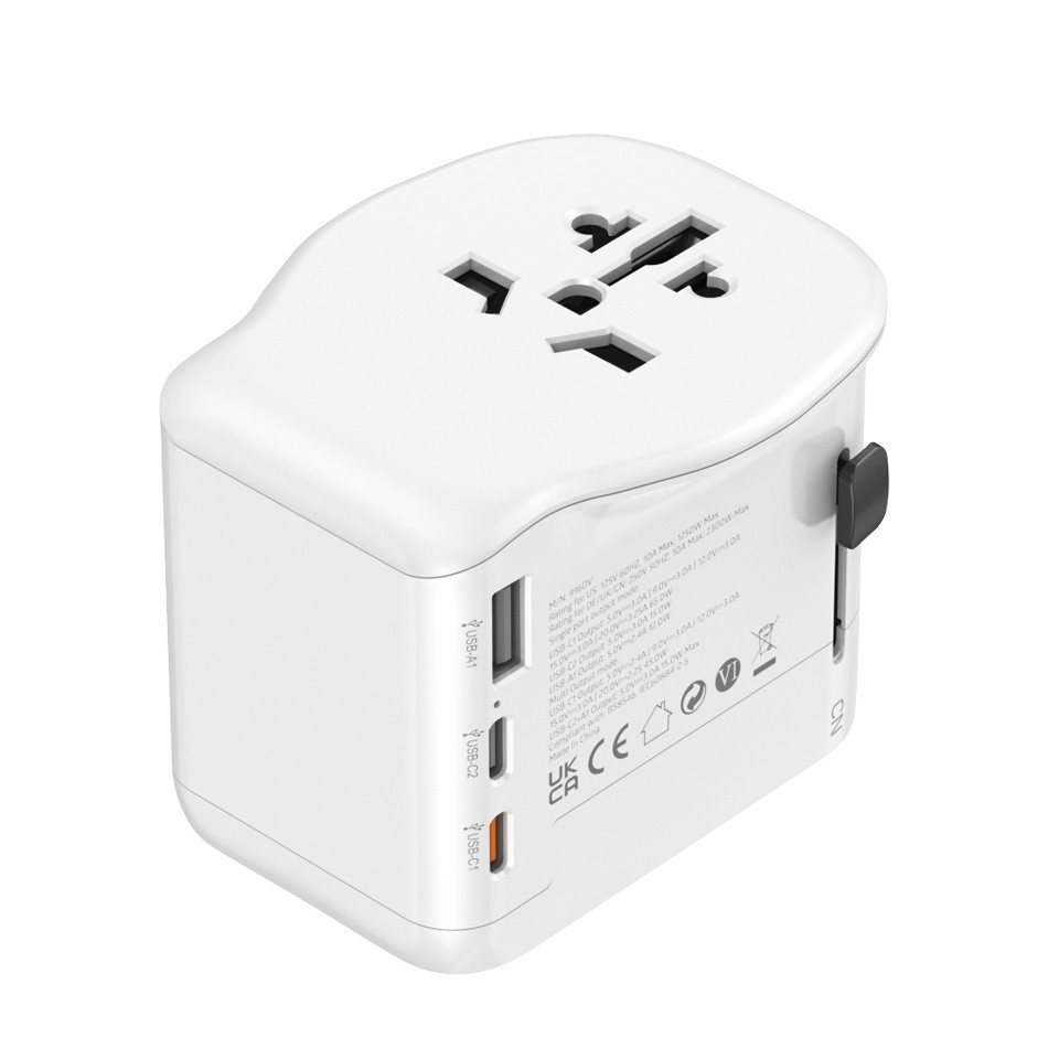 ADAPTADOR DE VIAJE UNIVERSAL 2 USB C + 1 USB A 65W SIMON